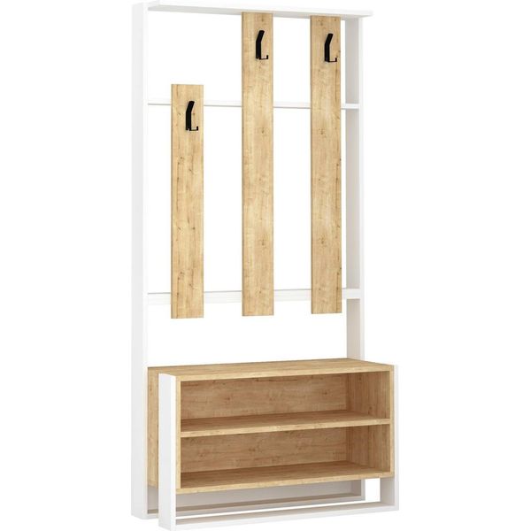 Dmora Mobile Da Ingresso Toraji 36X90X180H Cm Bianco, 6 Paia Appendiabiti-image