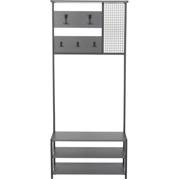 Dmora Mobile Da Ingresso Varsavia 30X78X182H Cm Nero Antracite, Appendiabiti 3 Ripiani-image
