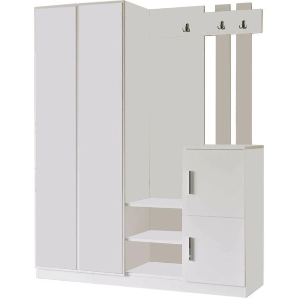 Dmora Mobile Da Ingresso Hene 37.5X147.2X179.7H Cm Bianco, Specchio Incluso Appendiabiti-image