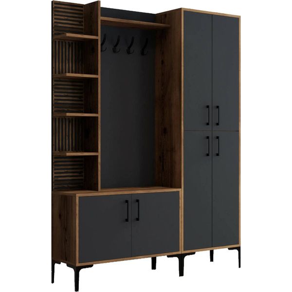 Dmora Mobile Da Ingresso Vivian 35X150X200H Cm Marrone Noce, 18 Paia Appendiabiti-image