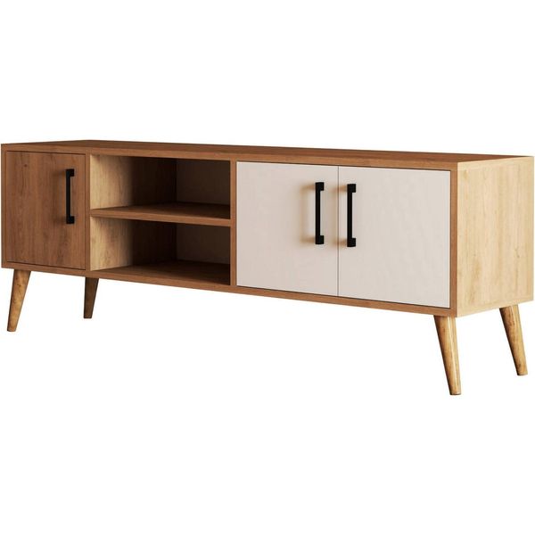 Dmora Mobile Porta Tv Brugine 34X150X52H Cm Marrone Quercia, Apertura Battente 4 Vani-image