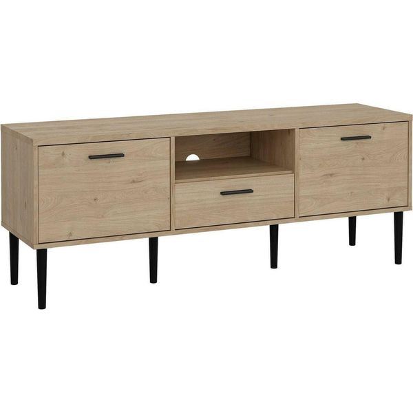 Dmora Mobile Porta Tv Elie 39.8X147.2X56.8H Cm Marrone Rovere, Apertura Battente 3 Vani-image
