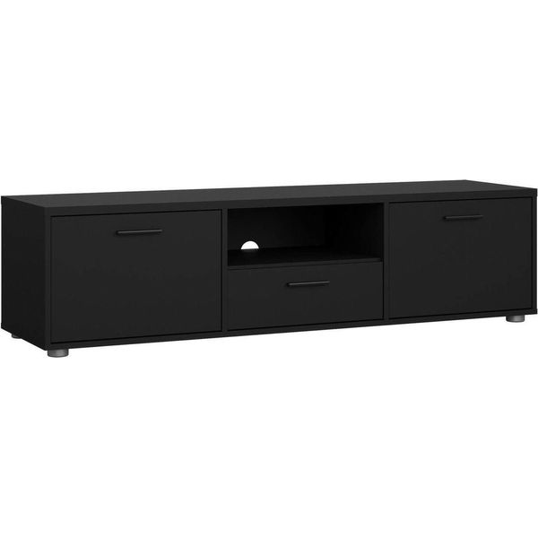 Dmora Mobile Porta Tv Charo 39.8X147.2X38.4H Cm Nero Nero, Apertura Battente 3 Vani-image