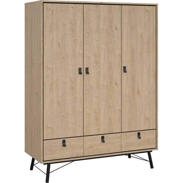 Dmora Guardaroba 3 Ante Zerbo 60.1X150.2 Cm Marrone Rovere, Appendiabiti 3 Ante-image