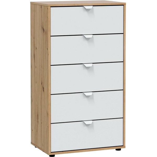 Dmora Cassettiera Praha 40X60X109H Cm Bianco, 5 Cassetti Apertura Scorrevole-image