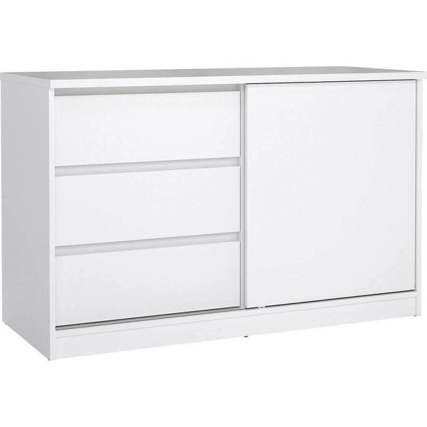 Dmora Credenza Bebinca 50X118.9X75.6H Cm Bianco Lucido, 3 Cassetti 2 Vani-image