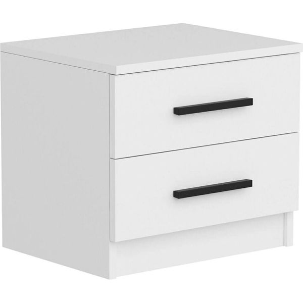 Dmora Comodino Iune 47X50X40H Cm Bianco, 2 Cassetti Apertura Scorrevole-image