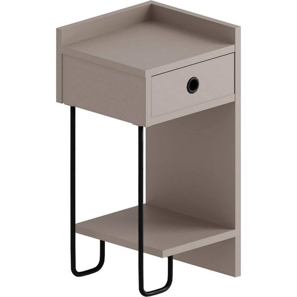 Dmora Comodino Halola 30X32X61H Cm Beige, Un Cassetto Apertura Scorrevole-image