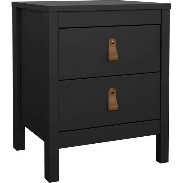 Dmora Comodino Fred 38.4X43.8X54.1H Cm Nero, 2 Cassetti Apertura Scorrevole-image