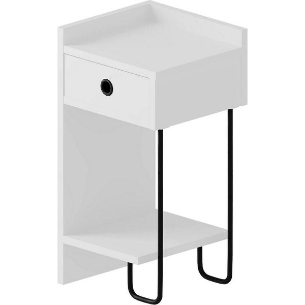 Dmora Comodino Cedro 30X32X61H Cm Bianco, Un Cassetto Apertura Scorrevole-image