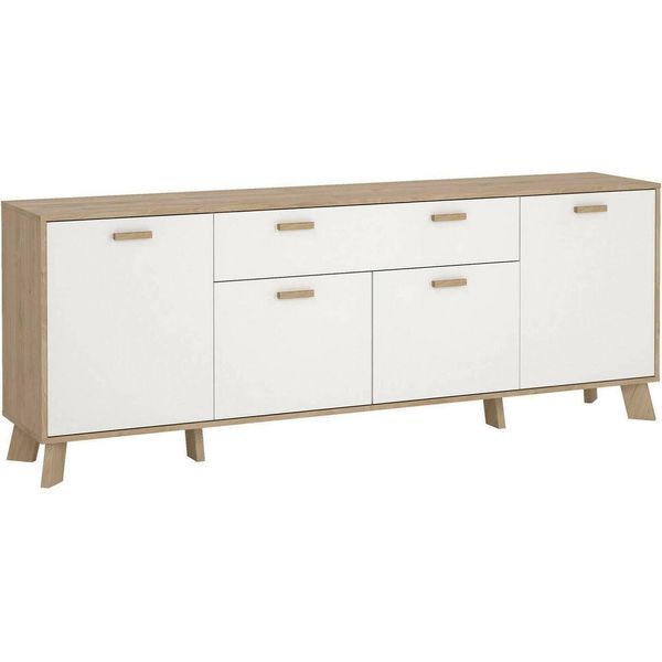 Dmora Credenza Wukong 39.1X195.7X73H Cm Bianco, Apertura Battente E Scorrevole 4 Ante-image