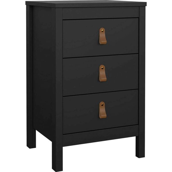 Dmora Comodino Lombardia 38.4X43.8X70.1H Cm Nero, 3 Cassetti Apertura Scorrevole-image