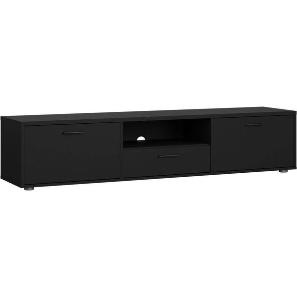 Dmora Mobile Porta Tv Giaele 39.8X177.2X38.4H Cm Nero Nero, Apertura Battente 3 Vani-image