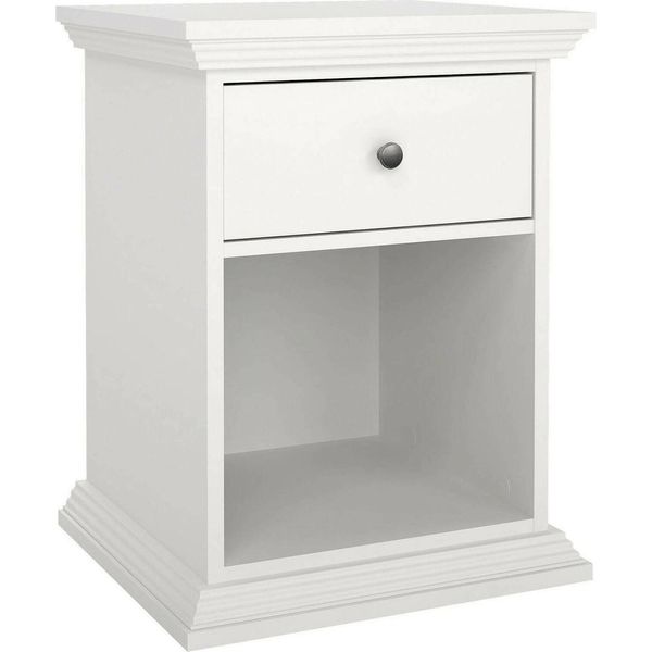 Dmora Comodino Pascal 43.3X47.8X63.4H Cm Bianco, Un Cassetto Apertura Scorrevole-image