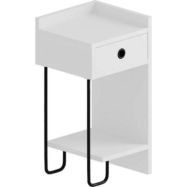 Dmora Comodino Halola 30X32X61H Cm Bianco, Un Cassetto Apertura Scorrevole-image