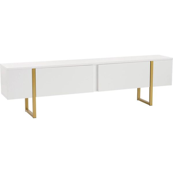 Dmora Mobile Porta Tv Lilith 29.5X180X50H Cm Bianco, Apertura A Ribalta 2 Vani-image