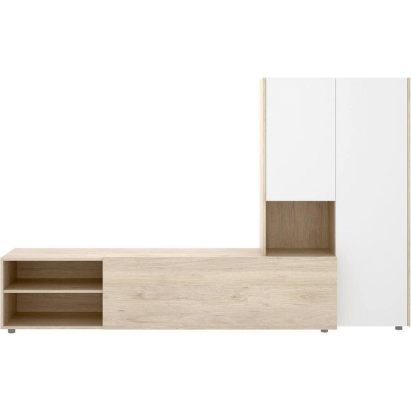 Dmora Parete Attrezzata Abrino 40X227X140.6H Cm Bianco, Modulabile Apertura Battente E A Ribalta-image