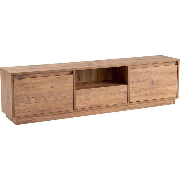 Dmora Mobile Porta Tv Morrigan 29.5X160X42H Cm Marrone Pino, Apertura A Ribalta 4 Vani-image