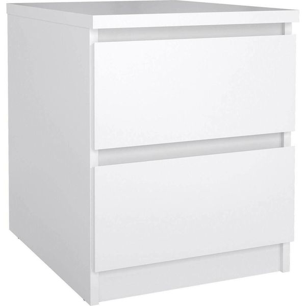 Dmora Comodino Daiki 40.4X50X49.5H Cm Bianco Lucido, 2 Cassetti Apertura Scorrevole-image