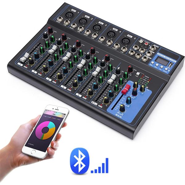 Mixer Audio A 7 Canali, Connettività Bluetooth, Equalizzatore A 3 Bande, Nero-image