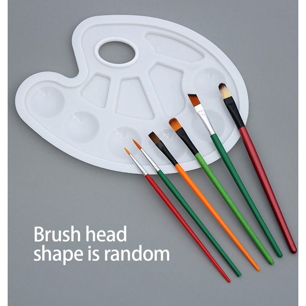 Set Di Pennelli Per Pittura Tavolozza 6 Pezzi Di Pennelli E 1 Pezzo Di Plastica Vassoio Kit Di Pittura D'arte Per Acquerello Olio Acrilico Guazzo-image
