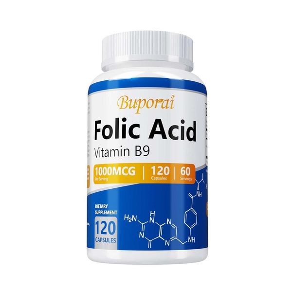 Acido Folico (120 Capsule) Integratore Alimentare, Sistema Immunitario, Cuore, Vitamina B9-image