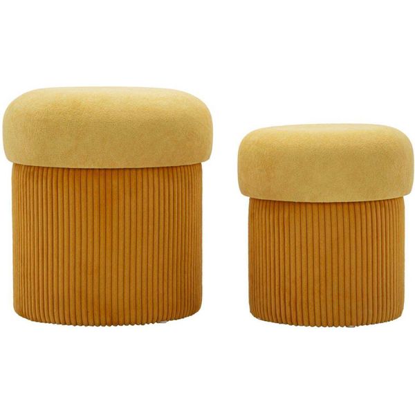 Set Di 2 Pouf Contenitore Aspen Giallo Senape 2 Pezzi Ø 42X44 / 35X37 Cm Velours-image