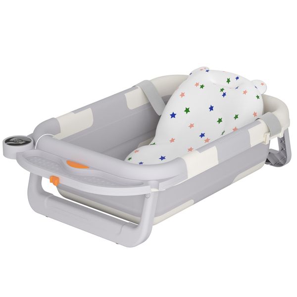 Yuenfong Vasca Da Bagno Per Bambini Vasca Da Bagno Per Bambini Pieghevole Con Cuscino Da Bagno Antiscivolo, Vasca Da Bagno Per Bambini Portatile Antiscivolo Vasca Da Bagno Pieghevole, Orsetto E Gallina-image