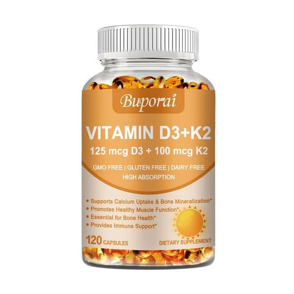 Vitamina D3+K2 (120 Capsule) Integratore Alimentare, Cuore, Ossa, Articolazioni, Sistema Immunitario-image