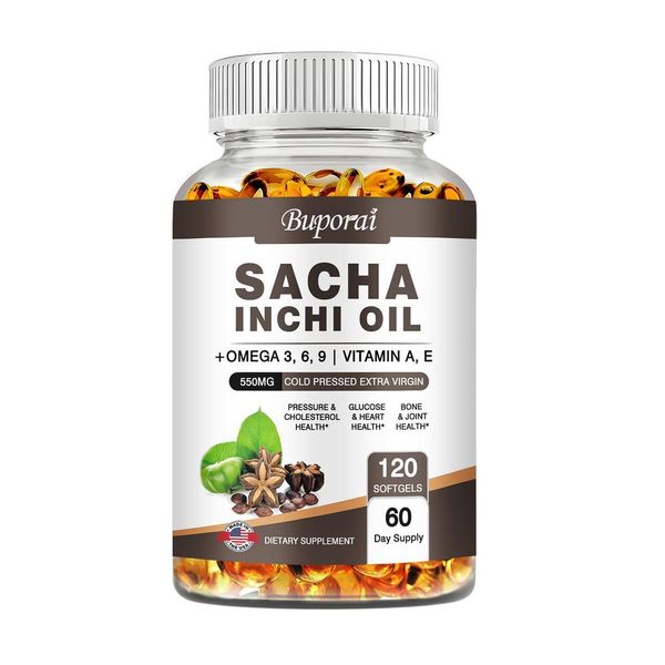 Olio Di Sacha Inchi + Omega 3, 6, 9 + Vitamina A, E (120 Capsule) Integratore Alimentare, Sistema Immunitario, Cuore, Colesterolo-image