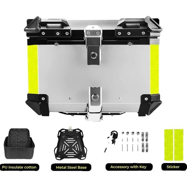 Valigia Da Moto In Alluminio Cnc, Capacità 65L, Rimovibile E Impermeabile, 65L Argento-image