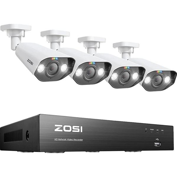Sistema Di Telecamere Di Sicurezza Zosi, Risoluzione 5MP, Funzioni Di Rilevamento Ai, Telecamere Bullet A 4 Pezzi Da 5MP, 2T-image