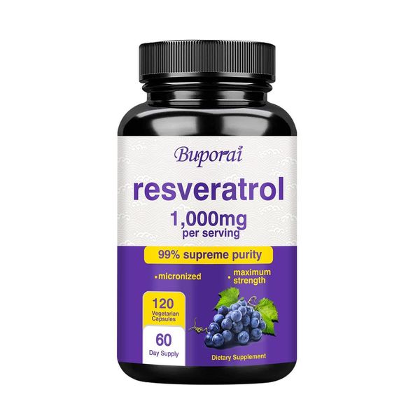 Resveratrolo 1000 Mg (120 Capsule Vegetali) Integratore Alimentare, Cervello, Nervi, Cuore, Concentrazione Mentale-image