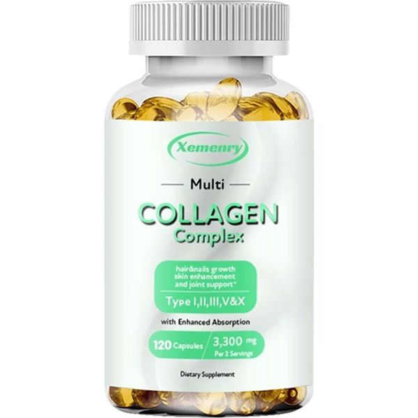 Complesso Di Collagene 3300 Mg (120 Capsule) Integratore Alimentare, Capelli, Pelle, Unghie, Anti-Invecchiamento, Ossa, Articolazioni-image