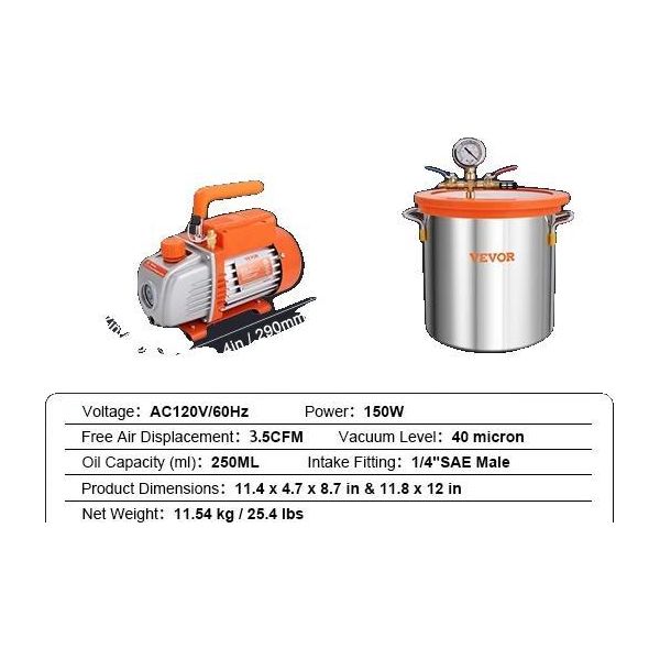 Kit Camera Del Vuoto E Pompa, Portata D'aria 3,5 Cfm, Livello Di Vuoto 40 Micron, Potenza 150W, 5 Galloni-image