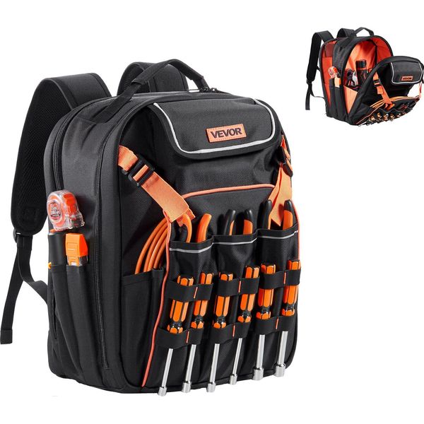 Zaino Portautensili Vevor, 45 Tasche, Organizzatore Di Utensili, Zaino Con Scomparto Per Laptop E Base In Tessuto Rinforzato, Borsa Portautensili, Zaino Da Cantiere Per Elettricisti, Commercianti-image
