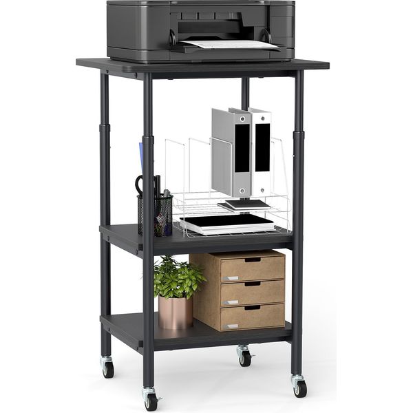 Costway Supporto Per Stampante A 3 Livelli, Carrello Per Stampante Con Ripiani E Rotelle, Carrello Portaoggetti, Supporto Per Macchina, 49X40X77Cm, Nero-image