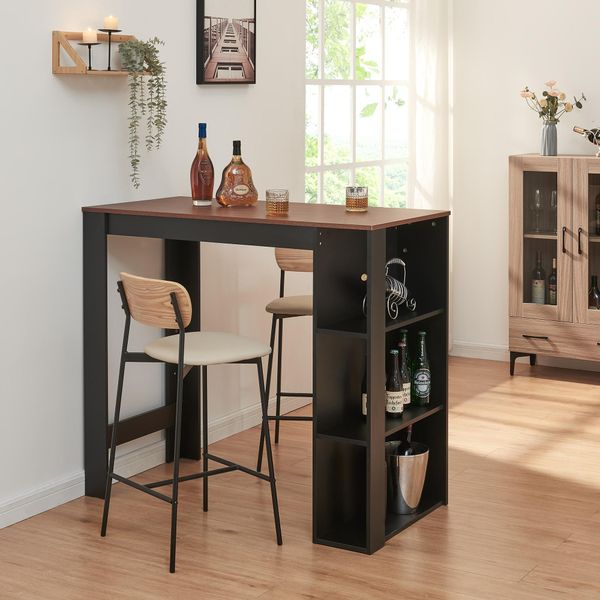 Tavolo Da Bar 'Danderyd' Banco Bar 120 X 60 X 106 Cm Con 3 Ripiani Look Nero/Noce-image