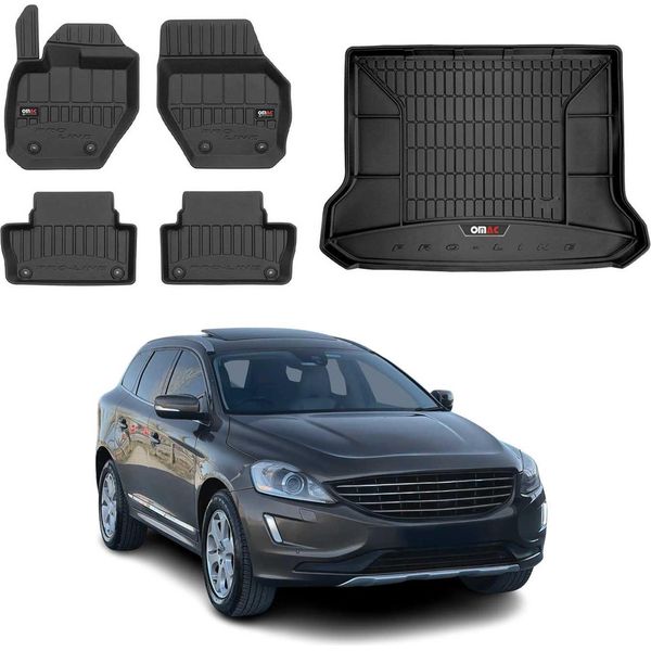 Set Di Tappetini E Fodere Per Il Bagagliaio Omac Per Volvo XC60 2008-2017 In Gomma Nera 5X-image