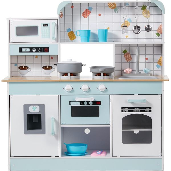 Succebuy Cucina Giocattolo Per Bambini, Set Cucina Giocattolo In Legno Con Luci E Suoni. Cucina Per Bambini Con Gelatiera, Forno, Lavello, Microonde, Frigorifero, Posate E Accessori Per La Frutta Per Bambini Dai 3 Agli 8 Anni-image