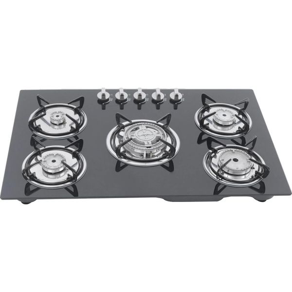 Piano Di Cottura A Gas, 5 Fuochi, Design Da Incasso, Nero-image