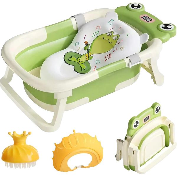 Bagnetto Per Bambini, Morbido Tappetino Da Bagno, Sensore Di Temperatura, Pieghevole, Verde Chiaro-image