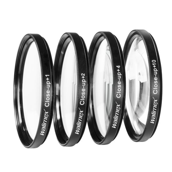 Walimex Set 4X Obiettivi Macro Close Up / Lenti Close Up - Per Filettatura 77 Mm - Incl. +1/+2/+4/+10 Diottrie - Accessori Fotografici Per Fotografia Macro Scatti Macro Obiettivo Macro-image
