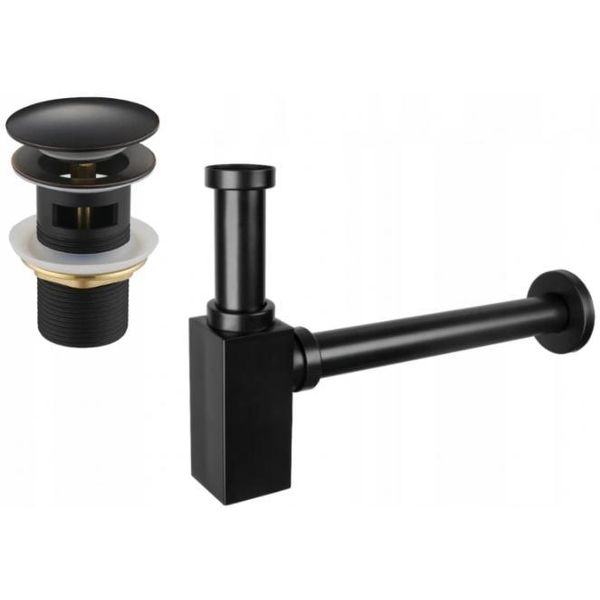 Mexen Semisifone Per Lavabo Quadrato Con Tappo Clic-Clac, Con Troppo Pieno, Nero Antico - 7992060-79-image