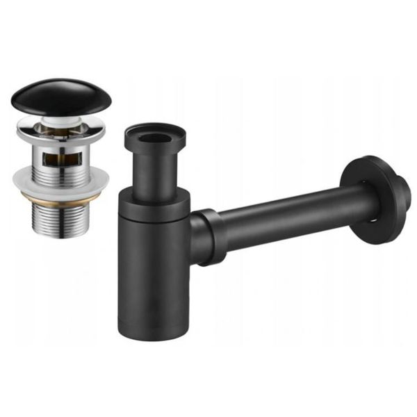 Mexen Mezzo Sifone Lavandino Rotondo Con Tappo Ceramico Clic-Clac, Con Troppopieno, Nero - 7992050-75-image