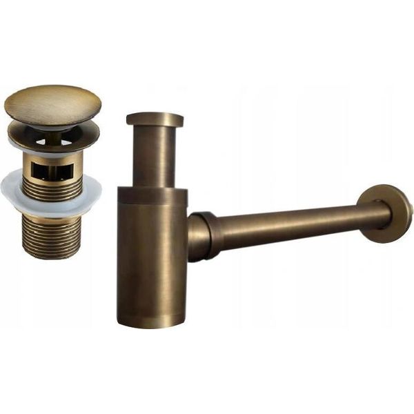 Mexen Semisifone Per Lavabo Rotondo Con Tappo Clic-Clac, Con Troppopieno, Bronzo Antico - 7992050-30-image