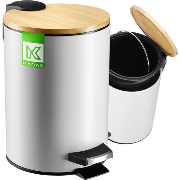 Cestino Per Bagno Kadax "Linter"", Cestino Con Coperchio In Bambù, Cestino Per Bagno E Wc, Cestino Per Rifiuti, 3 Litri, Bianco"-image
