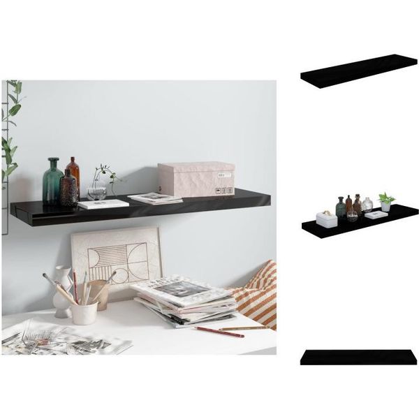 Vidaxl Scaffale Galleggiante Nero Lucido 90X23,5X3,8 Cm Mdf - Mensole A Muro-image