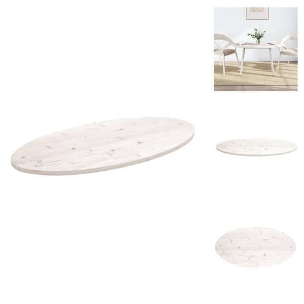 Vidaxl Piano Da Tavolo Bianco 100X50X2,5 Cm In Legno Massiccio Di Pino Ovale - Piani Da Tavolo-image