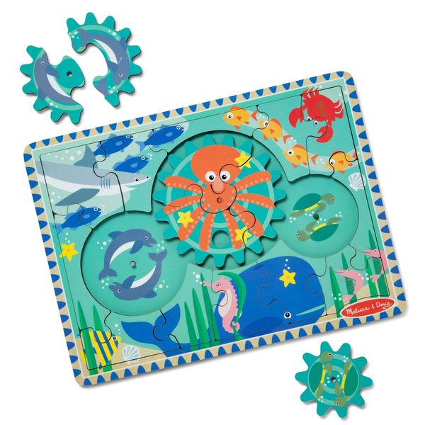 Puzzle Didattico In Legno Con Ruote Dentate, Oceano, 8 Pezzi, Per Bambini A Partire Da 3 Anni, Melissa&Doug 31003-image